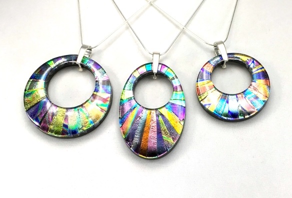 mosaic donut pendant - Dichroic Fused Glass Jewelry